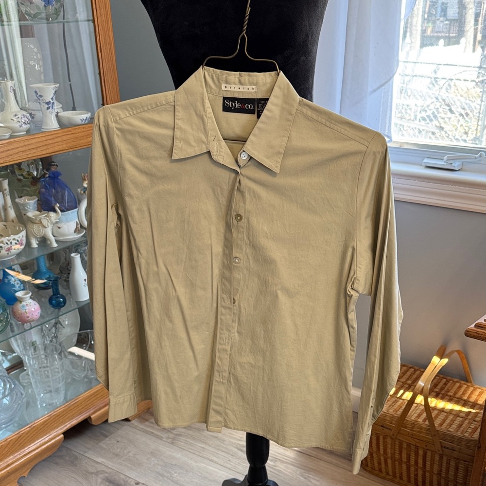Style & Co. Beige/Tan Classic Button-Down Shirt